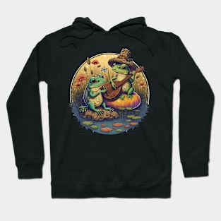 Cottagecore aesthetic frogs playing ukelele on Mushroom Hoodie